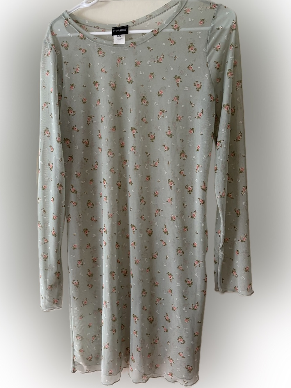 Green and floral long sleeve dress or cover up